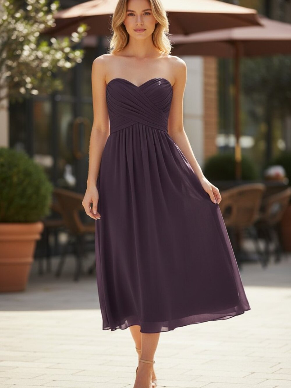 Bill Levkoff Purple Chiffon Bridesmaid Dress Womens 4 Strapless Formal Cocktail